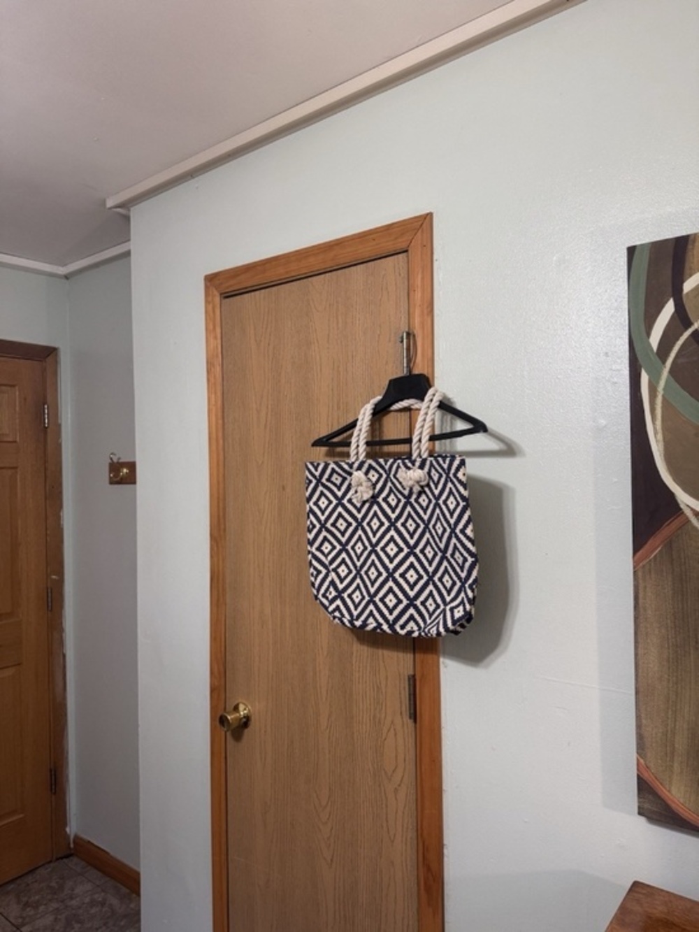 Summer & Rose Blue & White w/Geometric Print Beach Tote Bag w/Rope Handle